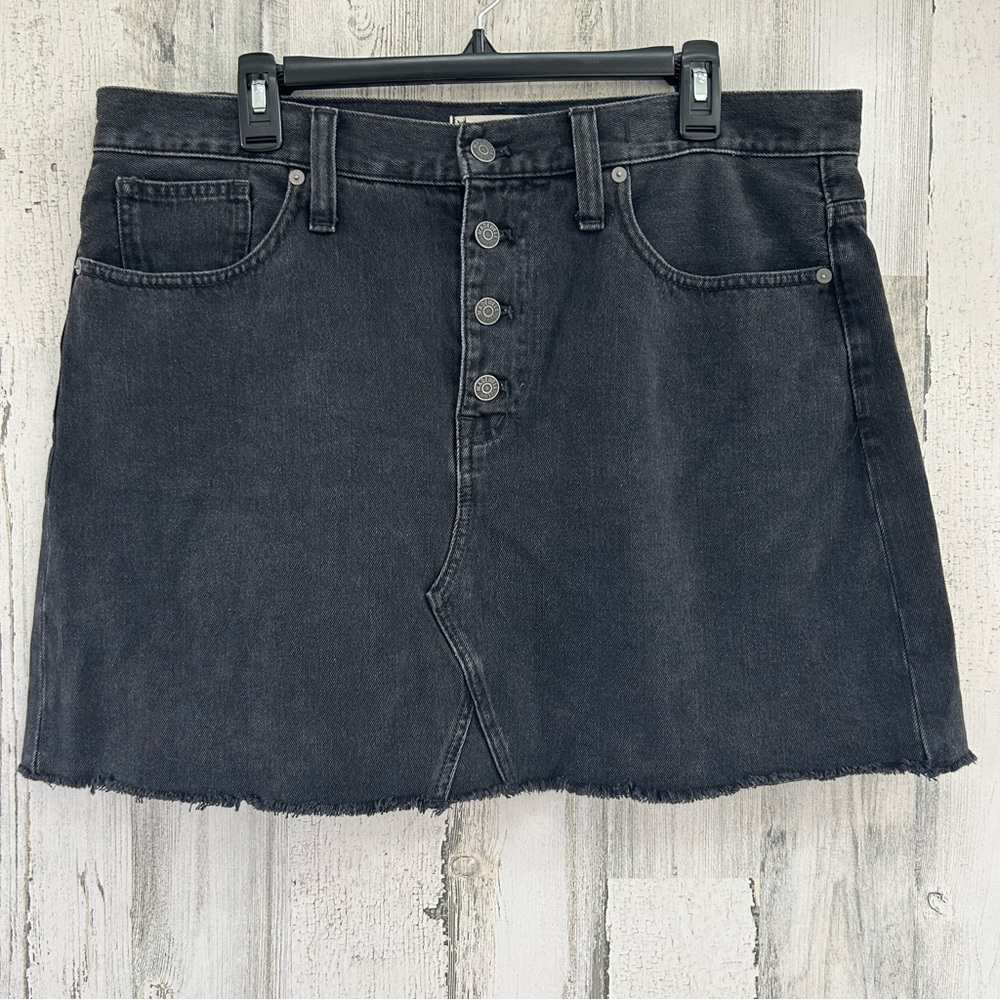 MADEWELL Black Denim Wash Rigid A-Line Mini Skirt 32